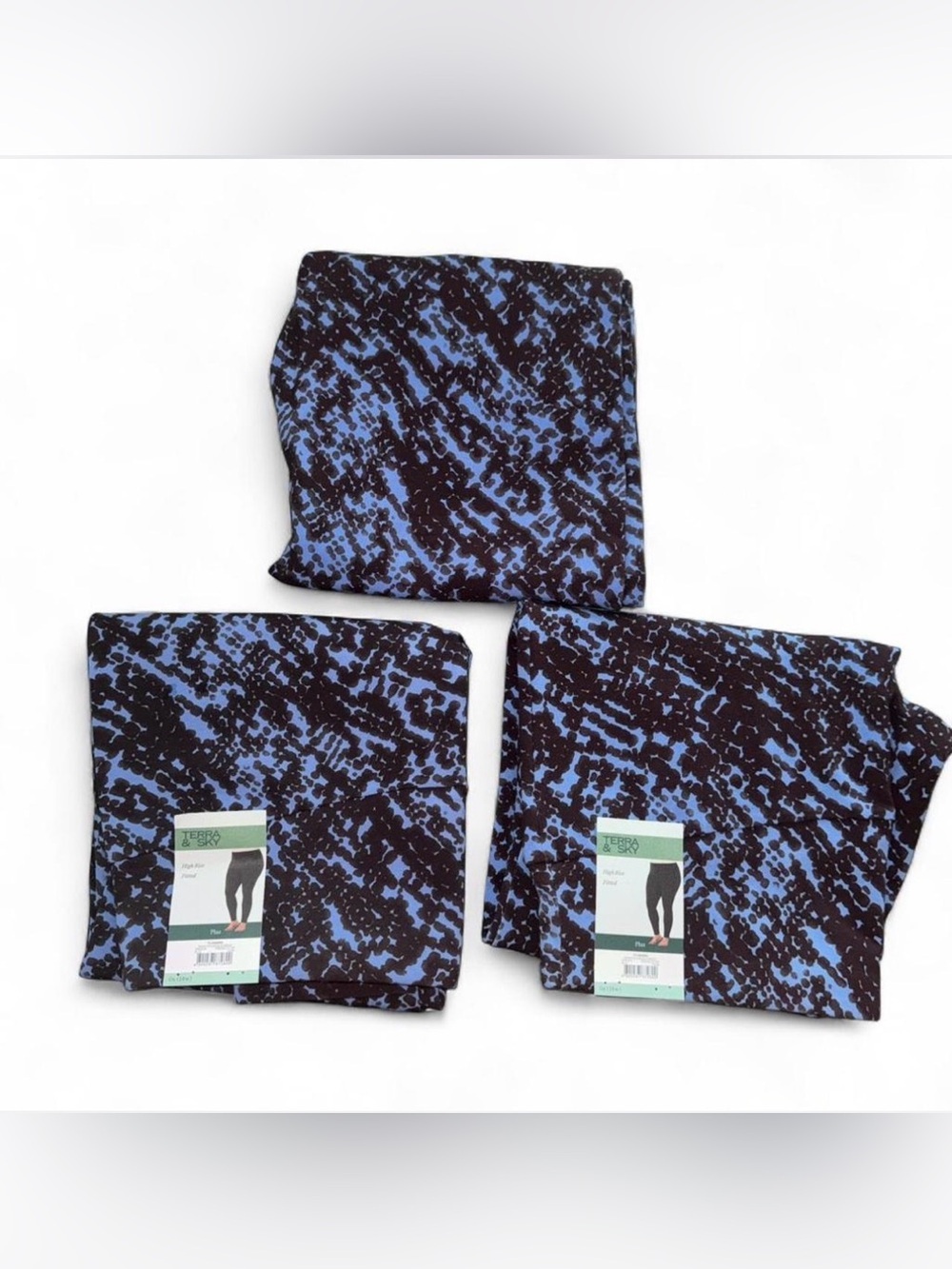 Terra & Sky High-Rise Ankle Leggings Plus 0X 14W Blue Snake Print New Lot of 3 - Picture 4 of 13
